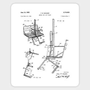 Skiing Patent - Ski Chalet Ski Fan Art - White Sticker